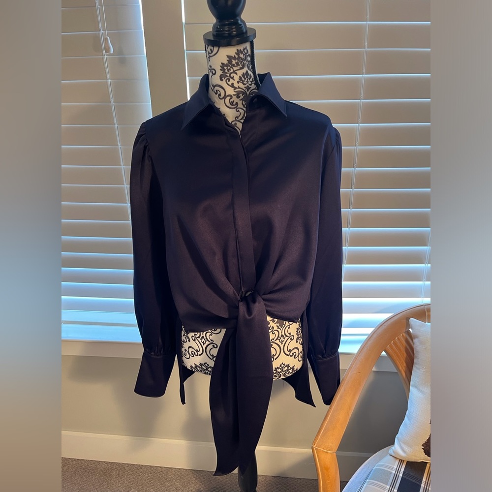 Christina Sabatini’s Alessia long sleeve blouse in a beautiful navy!